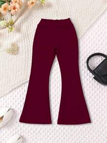 Quần ống loe đan chéo cạp cao cho bé gái, Quần legging tập yoga mùa thu mới cho trẻ em, Quần ống loe, Quần thể thao ngoài trời - Màu Đỏ Sâu - Xem 4