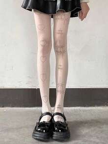 1 chiếc quần tất in hình ngôi sao và trái tim, họa tiết hình xăm, kiểu Lolita mộng mơ, màu trắng chống xước. - Nhiều màu - Xem 2