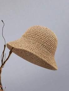 Classic Straw Braid Hat, Women's Beach Hat, Versatile Bucket Hat, Spring/Summer - Camel - View 7