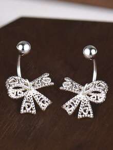 1 Đôi bông tai hình nơ rỗng bằng bạc Sterling S925, kiểu dáng tinh tế, ngọt ngào, phong cách nữ tính, độc đáo, cá tính, thời trang Y2K dành cho nữ - nơ - Xem 4