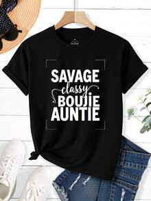 Camiseta Casual de Moda para Mujer con Estampado Elegante de "Tía Chic", Regalo de Verano y Otoño para Tías y Familiares - Negro - Ver 2