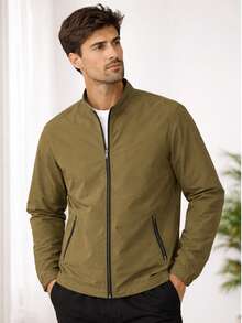 Men's Dress Jacket With Thermal Lining - Casual Business Style - Olive Green - View 2