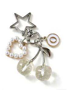 Glitter White Cherry Pearl Keychain, Ocean Pearl Cherry Summer Accessory - White Cherry Pearl - View 6