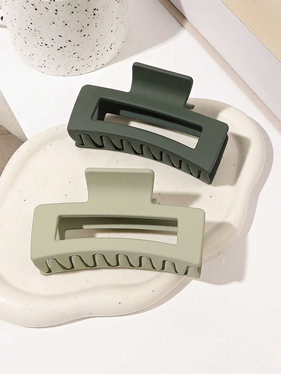 2 Pieces Avocado Green Gradient Simple Versatile Thick Hair Curler Medium 8.5cm Square Hair Claw Summer Hair Accessories Beach Claw Clips Vacay Hair Clips,Travel,Birthday - Multicolor - View 1