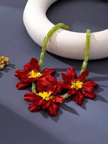 1 buah Kalung Berlapis Motif Bunga yang Berlebihan, Kalung Choker Modis, Liontin Unik untuk Musim Panas - Merah - View 4