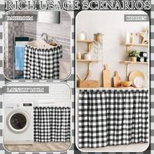 Cabinet Curtains 51 X 28 Inch Black And White Sink Skirt For Bathroom Kitchen Home Diamond Stitch Self Stick Adhesive Waterproof Fabric Farmhouse Rustic Drape Under Desk Privacy Drape Laundry Room - Đen Trắng - Xem 4