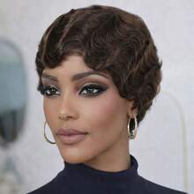 Finger Wave Wig 100%Human Hair Wig Brown Wig Women's Short Hair Wig Pixie Cut Wig Retro Style Suitable For All People - S4 - View 9