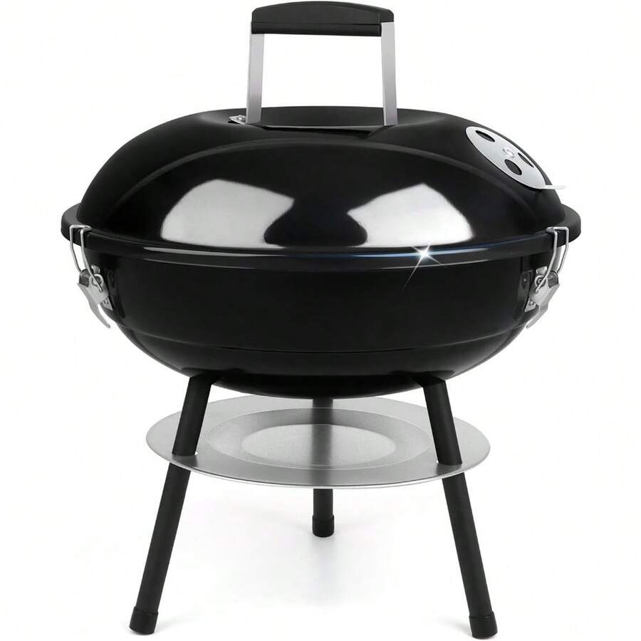 14 Inch Charcoal Grill, Joyfair Small Portable BBQ Grill With Locking Lid For Outdoor Camping/Patio/Backyard Barbecue/Tabletop Cooking, Enamel Coated & Dual Vent System (Black) - Default - View 1