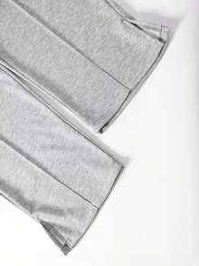 Mid-Waist Straight Leg Knit Casual Pants For Women, Drawstring Design Suitable For All Seasons Sports - Light Grey - View 3