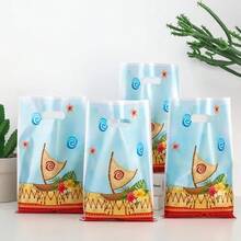 10/20/50个装莫阿娜主题派对礼品袋，夏威夷卢奥风格礼品袋，带提手，海洋航行船图案，生日派对礼品袋，夏季海滩热带主题派对用品及装饰品 - 芙蓉花 - 查看 3