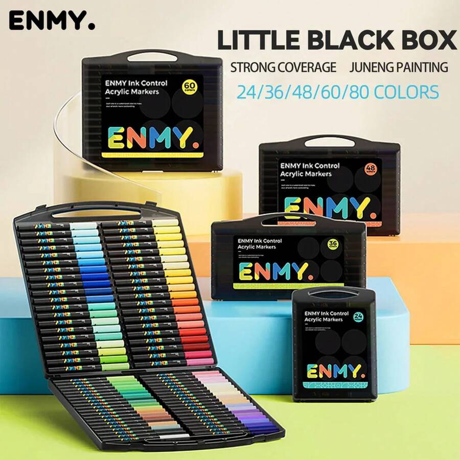 ENMY Acrylic Paint Markers Pen Soft Head Direct Liquid Graffiti Painting QuickDry Pigments Art Supplies For Felt - 24種顏色 - 查看 1