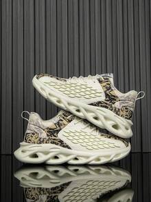Men's Color-Blocked Retro Sneakers, Breathable Mesh Upper, Stylish Street Outdoor Hiking Shoes, Casual Men's Road Running Shoes. - 米色 - 查看 1