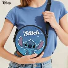 Disney Stitch Character Print Round Crossbody Bag, Multifunctional Small Round Backpack Suitable For Casual Travel, Shopping, Lightweight Durable Polyester Shoulder Bag With Zipper - One Size - View 2