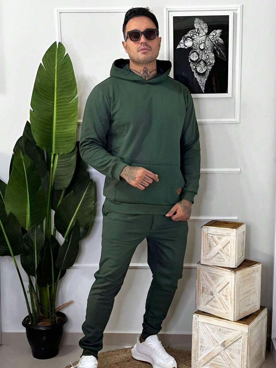 Men's Cotton Winter Fleece Set - Pants/Sweatshirt - màu xanh lá - Xem 1