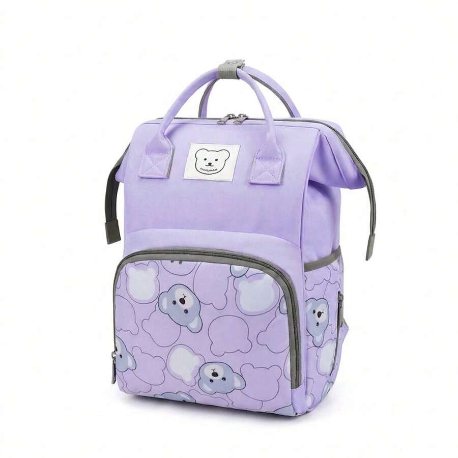 Mochila Pañalera Multifuncional de Gran Capacidad Impermeable con Compartimento Ideal para Viajes Uso Diario Regalo Baby Shower Cumpleaños Dia del Niño Reyes Navidad - Morado - Ver 1