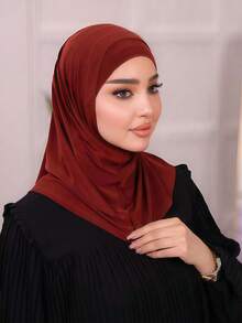 1pc Hijab Cap, Women's Middle Eastern Arabic Dubai Turkey Solid Color Classic Minimalist Casual Elegant Humble Modal Silk-Like Soft Breathable Comfortable Long Brim 2-In-1 Scarf Turban Jersey Hijab, Suitable For Daily Life, Festivals, Gatherings, Worship, Beach, Holiday, Travel Essential - Multicolor - View 3