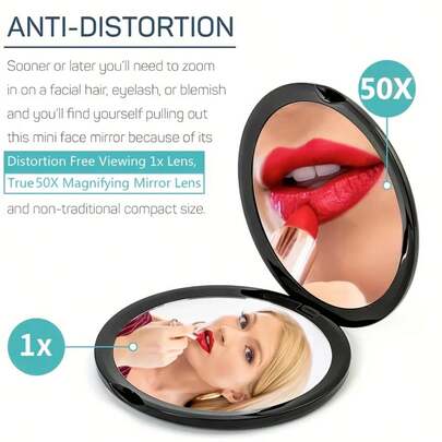 Gương trang điểm cầm tay gấp gọn hai mặt phóng đại 1x/50x, gương siêu mỏng 4 inch bỏ túi tiện dụng khi đi du lịch, trang điểm dặm lại, tỉa lông mày, gắn mi giả, loại bỏ mụn đầu đen và mụn trứng cá, món quà Giáng sinh, Halloween, ngày lễ hoàn hảo cho bạn bè và phụ nữ.