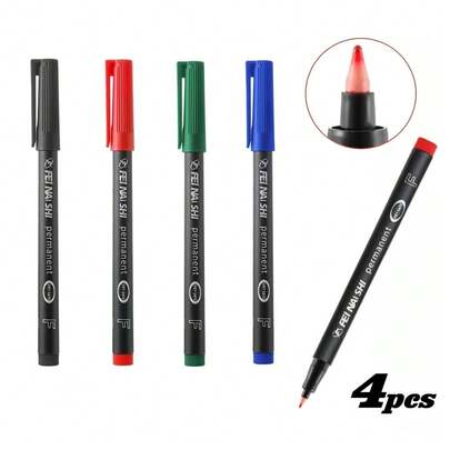 3/4 piezas de bolígrafos permanentes de punta fina - Colores brillantes (negro, azul, rojo, verde) para pintura DIY, dibujo y diseño