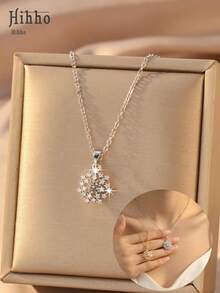 Hihho 1pc Fully Paved Zirconia Clavicle Chain, Dandelion Shaped Pendant Decorated With Multiple Small Zirconia Stones, Visually Enlarged Sparkling Effect, Lively And Exquisite, Suitable For Daily, Date, Holiday Outfits, Pair Well With Shirts, Dresses - Dandelion - View 1