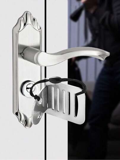 1 Khóa cửa an ninh di động không cần đục phá, bằng kim loại đánh bóng, điều khiển cảm ứng, dễ lắp đặt, lý tưởng để bảo vệ an toàn tại nhà và khi đi du lịch.