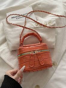 Bolso de cadena mini ligero, bolso acolchado, bolso cubo, adecuado para niñas, estudiantes universitarias y trabajadoras de oficina - Naranja - Ver 4