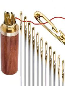12 Kim khâu kim loại dễ xỏ chỉ, có lỗ bên hông, thích hợp cho người lớn tuổi may vá bằng tay, đồ thủ công tự làm tại nhà - Kim khâu. Nghệ thuật, Thủ công & May vá - Không kim tiêm - Xem 1