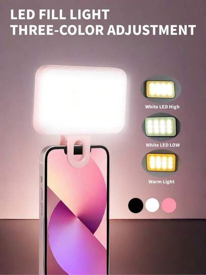 Fill lights Cold And Warm Bi-Color Temperature Selfie Live Stream Light 1pc LED Selfie Ring Light, Mirror Makeup Light, Clip-On Fill Light, LED Lamp, Desk Lamp, Night Light, Reading Light, Phone Selfie Light, 3 Lighting Modes, Portable Mini Clip-On Fill Light For Makeup, Live Streaming, Video Conferencing, Rechargeable, Suitable For Phone, Camera, Laptop, Room Decor, Outdoor Camping, Birthday Decoration, Christmas Lights, 250mAh Mother's Day Mom Spring Gift