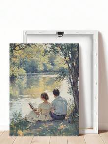 1幅浪漫河畔阅读画，印象派情侣油画，复古夏日艺术，文学主题墙饰，爱书人士礼物，复古天鹅湖艺术画，浪漫风景画，节日礼物，送给朋友的理想礼物，卧室艺术画，客厅装饰，办公室装饰，厨房装饰，浴室装饰，墙面艺术，墙面装饰，家居装饰，房间装饰，帆布墙画，海报，带框墙画，可选画框 - A - 查看 8