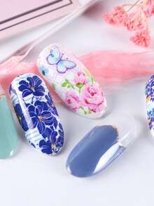 10张花卉美甲转印贴纸，包含彩色花朵、玫瑰和蝴蝶图案，适合春夏植物主题美甲装饰，DIY美甲用品，女士适用。 - 彩色 - 查看 8
