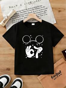 Disney Mickey Mouse Boys Short Sleeve T-Shirt 2-14Y Kids Casual Graphic Tee With 67 Print And Sparkle Design Crew Neck Top For Daily School Holiday Party Express Delivery - màu đen - Xem 2
