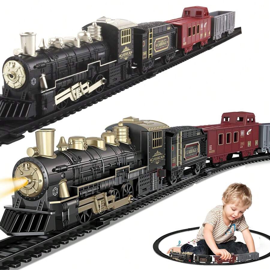 Regalo de Año Nuevo 2026 Tren de música rastreable, juguete de coche de pista eléctrica para niños, mini tren retro, juguete de vehículo eléctrico, nuevo tren pequeño asequible