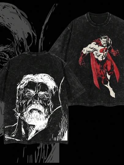 Retro-Style Anime Men's T-Shirt - Anime Manga Washed Heavy Cotton T-Shirt, Harajuku Manga Anime T-Shirt, Gift For Anime Fans, Anime Millennium Streetwear T-Shirt, Casual Men's Clothing Cosplay