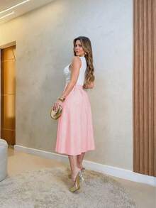 A&DD MODA, REF: AS-1423 Women's Umbrella Skirt | High Waist Skirt | A-Line Skirt | Women's Temperament Skirt | Elegant Skirt | Sophisticated Look | Women's Casual Skirt | Stylish Skirt | Versatile Women's Skirt | Refined And Comfortable Look | Modern Skirt - 淺粉色 - 查看 4