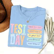 [Graphic Tee] 100% Cotton Test Day Teacher Shirt, State Testing Comfort TShirt, Test Coordinator Final Exam Week Teacher Team T-Shirt, Motivational Inspiration, Spring Tops, Summer Camisas, Autumn Short Sleeves Camiseta, S-7XL T-Shirt For All Body Types, Perfect For Dates, Outdoor Activities And Casual Wear - 藍色 - 查看 1