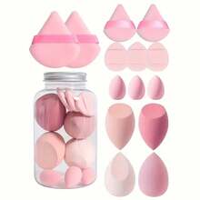 14/7件組化妝海綿套組－無乳膠化妝海綿與天鵝絨粉撲，適用液態/霜狀/粉狀底妝，附便攜收納瓶，多色可選（14件組：海綿＋粉撲；7件組：4大＋3小） - 彩色 - 查看 18