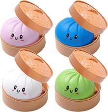 4PCS-Glitter Dumpling Squishy,Dumpling Squishies,Colorful Dumpling Stress Balls Fidget,Jumbo Squishy Toy With Steamer Box,Soft Squeeze Decompression Dough - Nhiều màu 2 - Xem 10