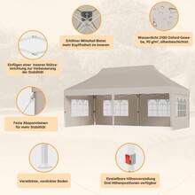 DEVOKO Pop-Up Folding Pavilion, 3 X 3 M, Waterproof, Windproof Sunshade Pavilion For The Garden With Removable Side Panels For UV Protection - Beige - View 3