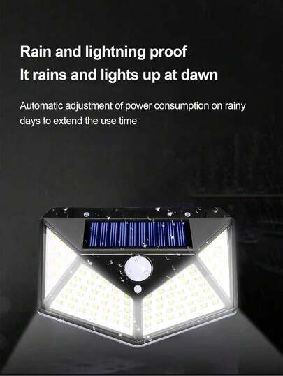 Đèn tường năng lượng mặt trời chống thấm nước 4 mặt, 100 đèn LED, 5000 lumen, 3 chế độ chiếu sáng, 1/2/4 chiếc, chạy bằng năng lượng mặt trời, 3 chế độ chiếu sáng, cảm biến chuyển động PIR, 100 đèn LED.