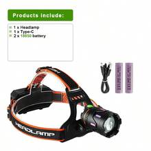 990,000 Lumens Super Bright Outdoor Headlamp, 30W LED Headlight, 18650 Battery, 3000m Long Range, USB Rechargeable Camping Headlamp - 黑色 - 查看 12