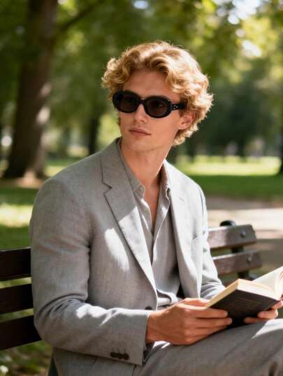 1副男士时尚眼镜，新款复古椭圆形镜框设计，铆钉装饰镜腿，户外防紫外线，奢华通勤日常佩戴眼镜