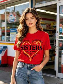 Side By Side Or Miles Apart Sisters T-Shirt, Sister Trip 2025 Shirt, Sister Vacation Matching Outfit, Weekend Trip Shirts For Sisters, Matching Sisters Shirt - Đỏ - Xem 5