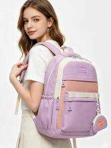 1pc Fashion Nylon Student Backpack, Suitable For Teenage Girls, Multi-Compartment Design, Comes With Detachable Coin Purse, Lightweight Ergonomic Design, Suitable For Commuting And Travel - Multicolor - View 4