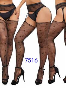 1-6 đôi tất ren đen, tất dài đến đùi gợi cảm, tất có dây đeo, quần tất dày (không bao gồm quần lót) - màu đen - Xem 5