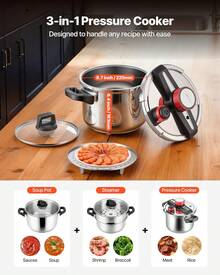 Pressure Cooker, 10Qt Pressure Cooker Stainless Steel, Pressures Canner With Steaming Rack, Tempered Glass Lid, Three Pressures Settings For Meat, Beans, Rice, Soup, Sauces, Cook Up To 100 KPa - View 3