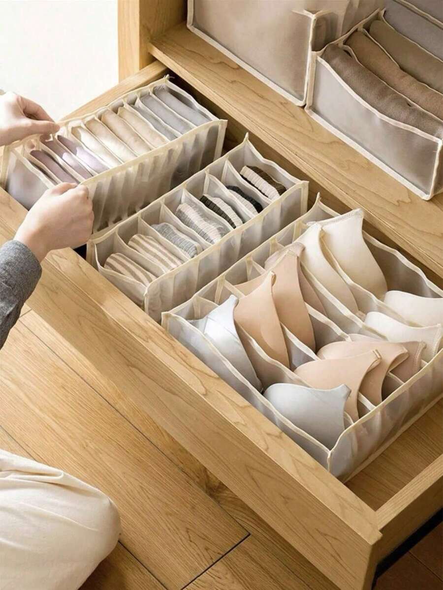 3pcs Underwear Storage Boxes, Socks Storage Boxes, Foldable Breathable Mesh Divided Storage Boxes, Fabric Bra & Socks Storage Boxes, Girls Dorm Closet Storage Set, Closet Storage Containers, Suitable For Underwear, Socks, Skirts, T-Shirts, Jeans - Visible Mesh Drawer Dividers, Closet Storage, Visible Storage, Mesh Material, Clothing Organization & Storage - Multicolor - View 1