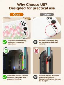 Ayotu 1pc Pink Tulip Pattern Ultra-Thin TPU Transparent Protective Case Compatible With Switch OLED/Switch/Switch Lite/New Switch 2 (2025) - Support Docking Design, No Need To Remove, Anti-Fall And Dust-Proof, Multiple Colors Available - Multicolor - View 7
