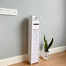 1个窄型塑料卫生纸架，高而纤细的浴室收纳柜，适合小空间，独立式窄角柜带门，浴室置物架，浴室收纳架，节日礼物，圣诞礼物，浴室装饰，秋季装饰 - 白色 - 查看 6