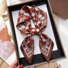26.77 Inch Silk-Like Printed Square Scarf 68cm, Women's Fashion Breathable Multifunctional Headband Neckerchief Accessory, 1pc - Camel - View 10