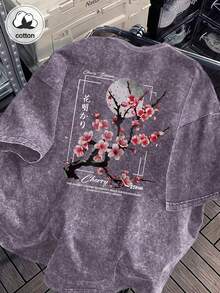 大尺碼女款水洗棉短袖T恤，圖案設計，雙面印花，復古版型，Y2K街頭風休閒夏季款 - 中紫色 - 查看 6
