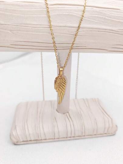 1 pieza Collar de lujo con colgante de ala chapado en oro de 18K de acero inoxidable, uso diario de moda unisex